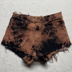 Levis 501 Shorts Womens Zipper Fly Tie Dye High Rise Denim Brown Black Sz 28